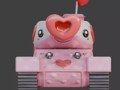 Stylized Valentine  Battle Tank 3D Model Low-poly 3D model purchase