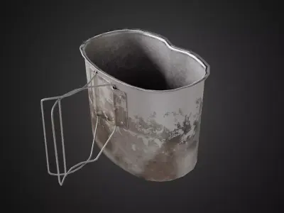 Canteen Cup 3D Model - Worn Military Butterfly Handle Pot Low-poly 3D model