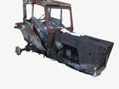 Old broken tractor Low-poly 3D model