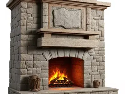 Majestic Stone Fireplace Low-poly 3D model
