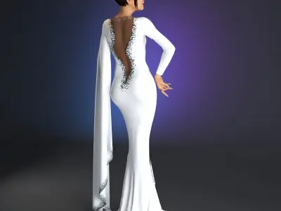 Evening Dress in 3DS Max - Marvelous Designer and clo3d No - 19  3D model