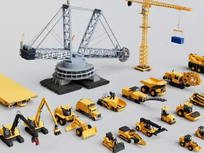 Heavy Industrial Machinery Construction Vehicles Collection Pack Low-poly 3D model