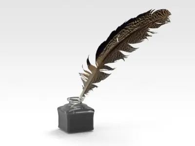 Inkwell feather quill in bottle 3D model