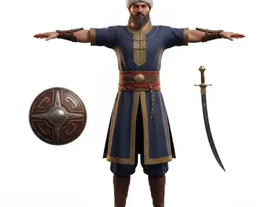Realistic Arabian Desert Warrior 3D Model  Rigged  Game Ready Low-poly 3D model get