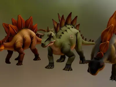 Stegosaurus 3D Model Pack Stylized Dinosaurs for Game  3D model