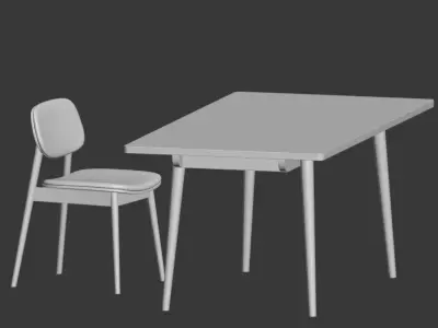 Dining Set two chairs with wooden legs and upholstered seats 3D model