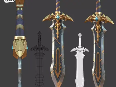 FREE Sword and Shield stylized Game asset Low poly AI texture Free low-poly 3D model