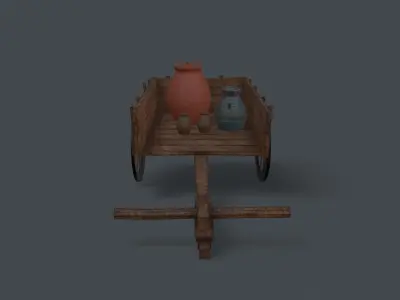 3D GAME READY CART wooden with pot Low-poly 3D model