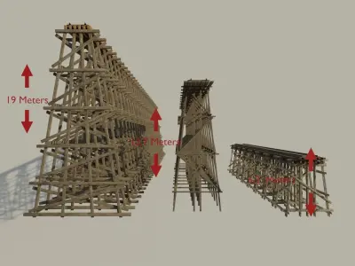 Locomotive and three bridge trestle complete materials PBR 3D Model Pack