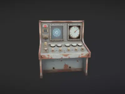 vintage industrial control panel with clocks 3D model