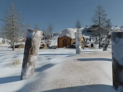 Snowy Village Landscape 3D model