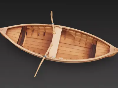 Realistic Wooden Rowboat 3D Model Low-poly 3D model