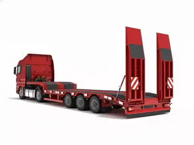 Tractor Truck with Lowboy Trailer Low-poly 3D model