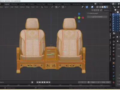 Car seat double seat decorated in ancient Chinese style Low-poly 3D model