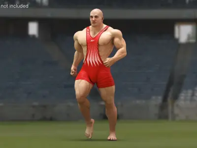 Muscular Male Running Pose in Reebok Red Singlet 3D model