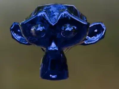 A blue metallic monkey head 3D model
