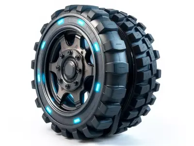 Futuristic HeavyDuty Wheel Model Pack with LED Lights Low-poly 3D model