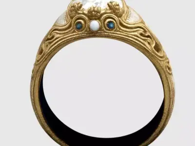 Royal Antique Style Gold Ring with Diamond and Sapphires 3D print model