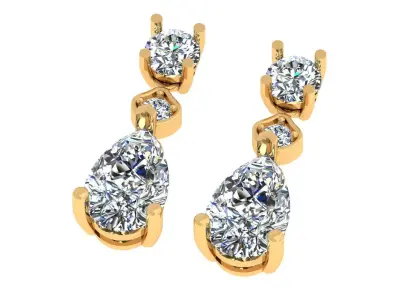 Pear And Round Stone Earring 3D print model