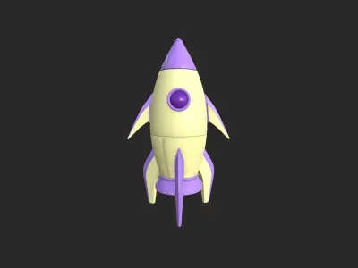 Cartoon Spaceship 04 Yellow Purple - Spacecraft Vehicle SciFi Low-poly 3D model
