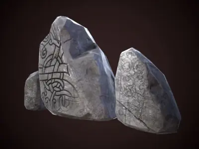 Medieval runic stones Low-poly 3D model