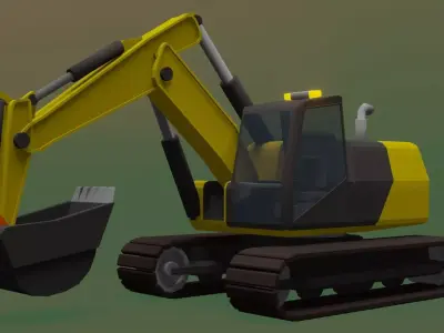 Simple cartoon diesel excavator Low-poly 3D model
