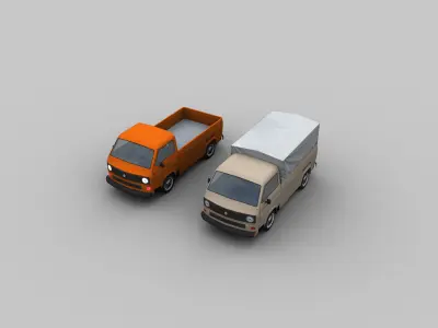 Old Pickup with interior Low-poly 3D model
