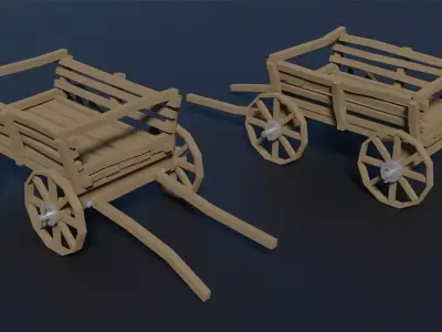 Lowpoly cart two wooden wagons Low-poly 3D model