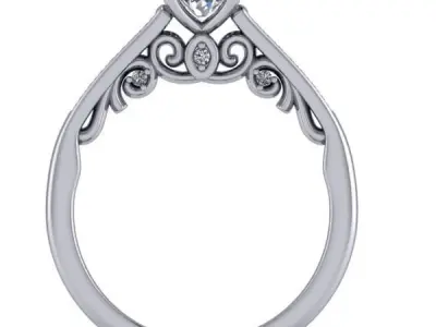 Antique scroll diamond engagement ring 3D print model