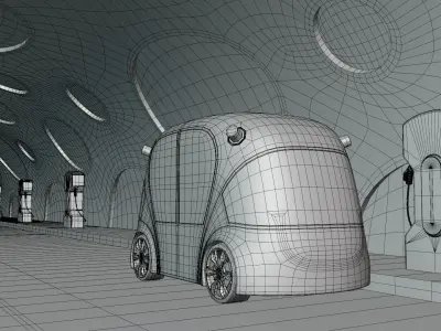 EV charging station with future vehicles 3D model