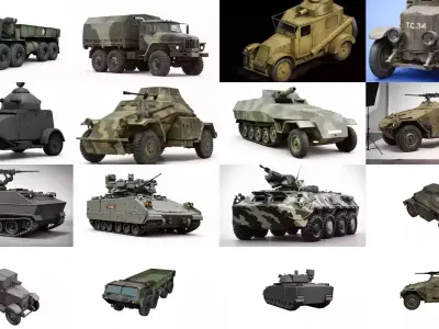 Vintage Military Vehicles Pack 27 Trucks Armored Set