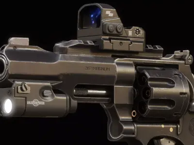 Game-Ready Revolver with its attachments Low-poly 3D model