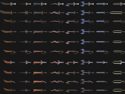 100 SWORDS COLLECTION PACK medieval melee weapons Game Ready FBX Low-poly 3D model