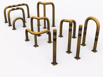 Yellow Dirty Fence Protector Pack Low-poly 3D model