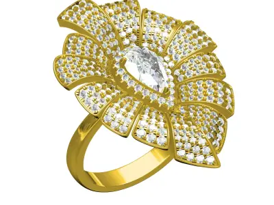 Antique Pear Stone Flower Cocktail Ring 3D print model