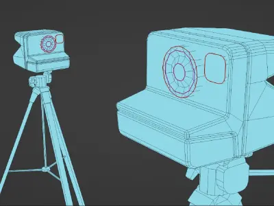 Polaroid Camera and Tripod Low-poly 3D model