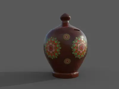 Indian Clay bank and cooking pot Low-poly 3D model