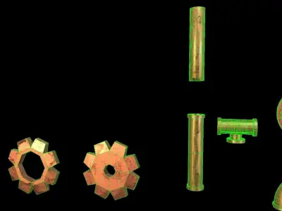 Cogs And Pipes - Lowpoly - PBR copper Low-poly 3D model