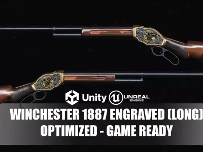 Wild West Gun Winchester 1887 - Long - Engraved Low-poly 3D model