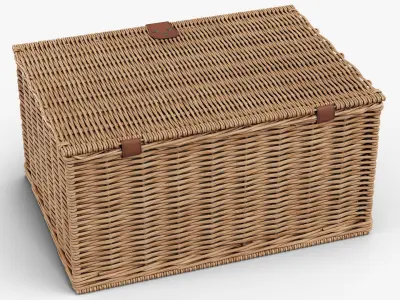 Willow Picnic Basket with Lid Closed Brown 3D model