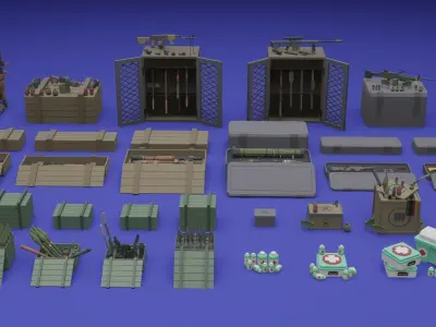 Low Poly Weapon And Container Assets Low-poly 3D model