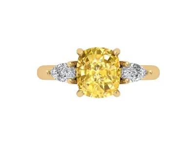 Cushion 3 Stone Bridal Ring 3D print model 4