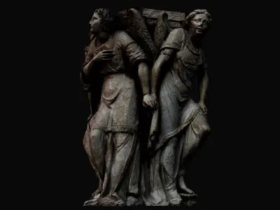  ancient column top part sculpture figures PBR photogrammetry Low-poly 3D model