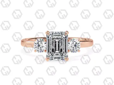 Ring 103 Emerald Shape 3 stone ring with round 3D print model