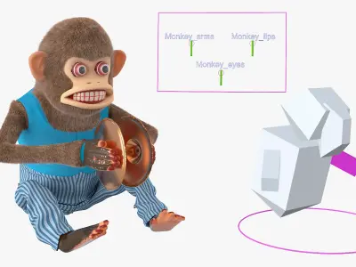  Mechanical Cymbal Monkey Toy in Blue Vest Fur Rigged 