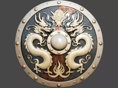 War shield with decorated with dragon  Low-poly 3D model