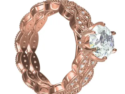 Antique Vintage Engagement Ring with Band 3D print model