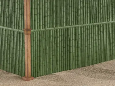 Bamboo Surfboard Storage Hut with Thatched Roof 3D model