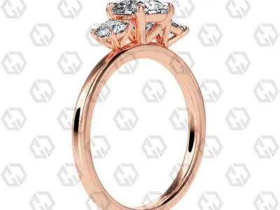 Ring 110 Radiant Shape 3 stone ring with round 3D print model