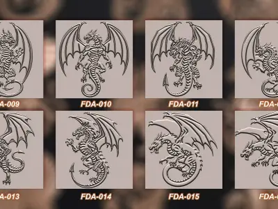 100 Dragon symbols and elements Brush and Alpha 3D model